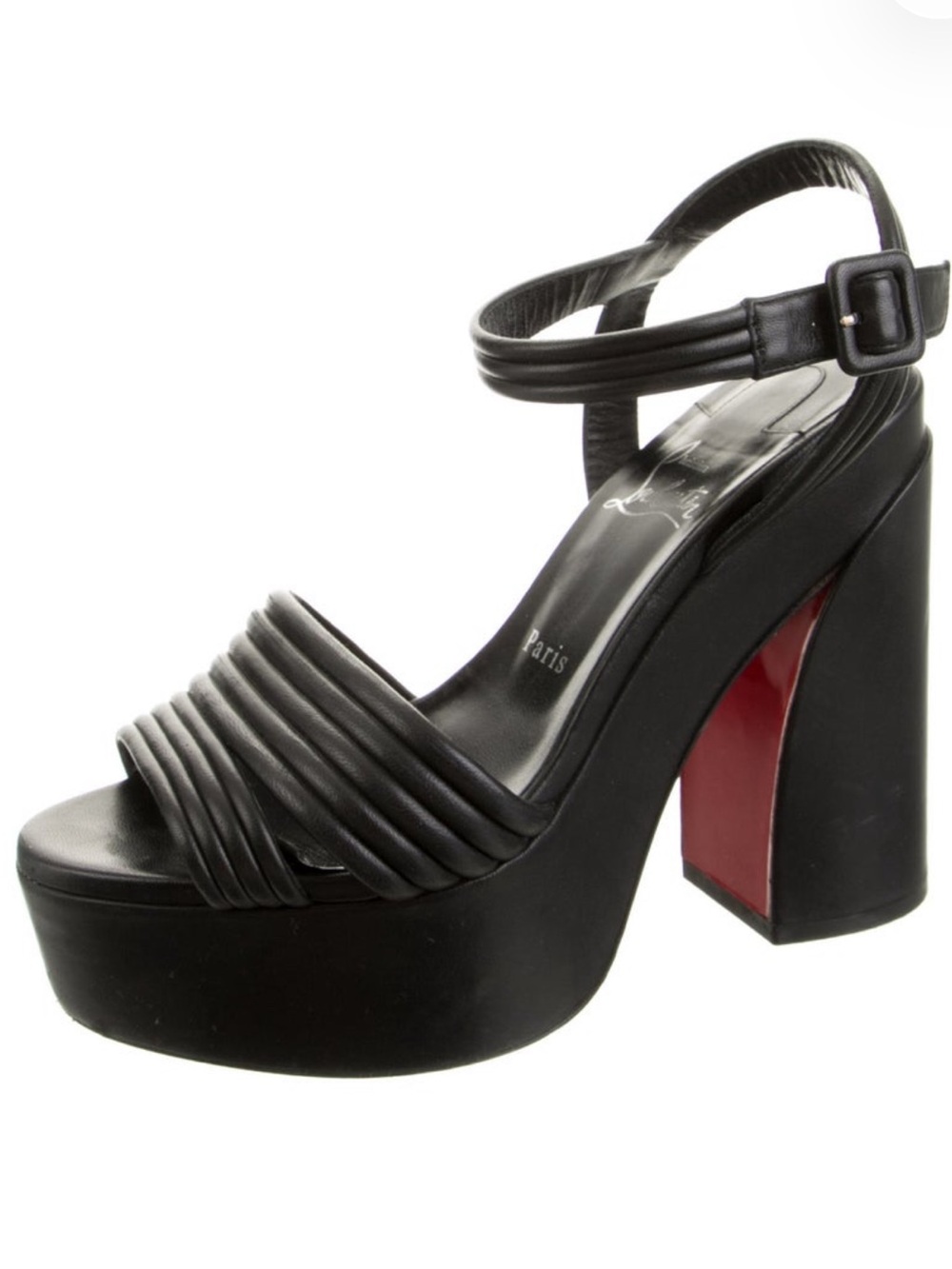 Christian Louboutin Black Platform Ankle-Strap Heeled Sandal